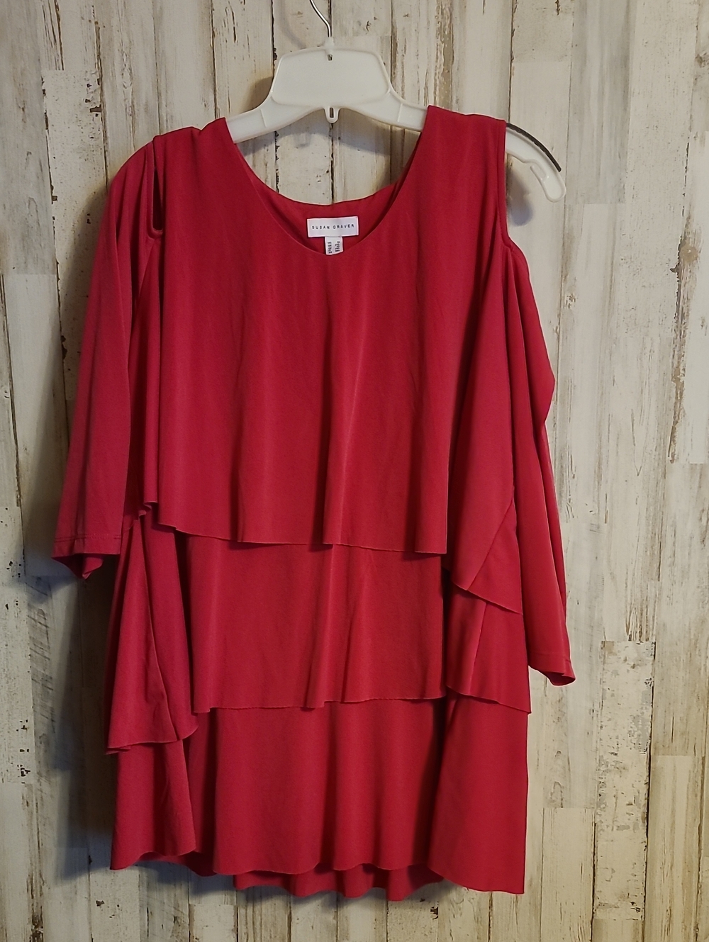 Susan Graver Cold Shoulder Layered Top- Red